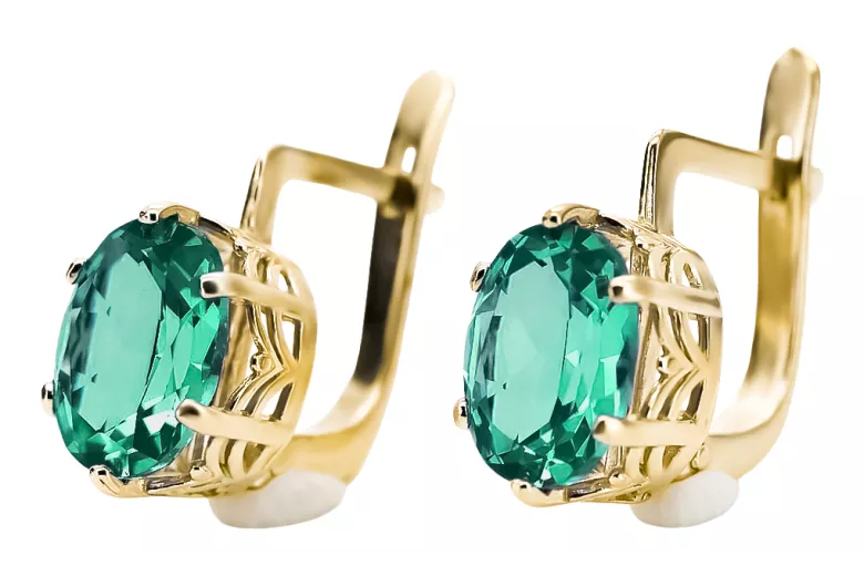 Or jaune 8 carats 333 Emerald des boucles d'oreilles vec003x-em Russe Soviétique URSS Artisanat vintage Art Deco style